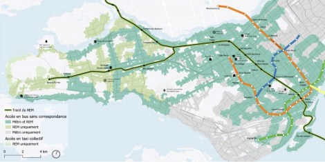 Carte montrant les secteurs desservis par une ligne &agrave; haute fr&eacute;quence menant &agrave; une station du REM ou du m&eacute;tro.