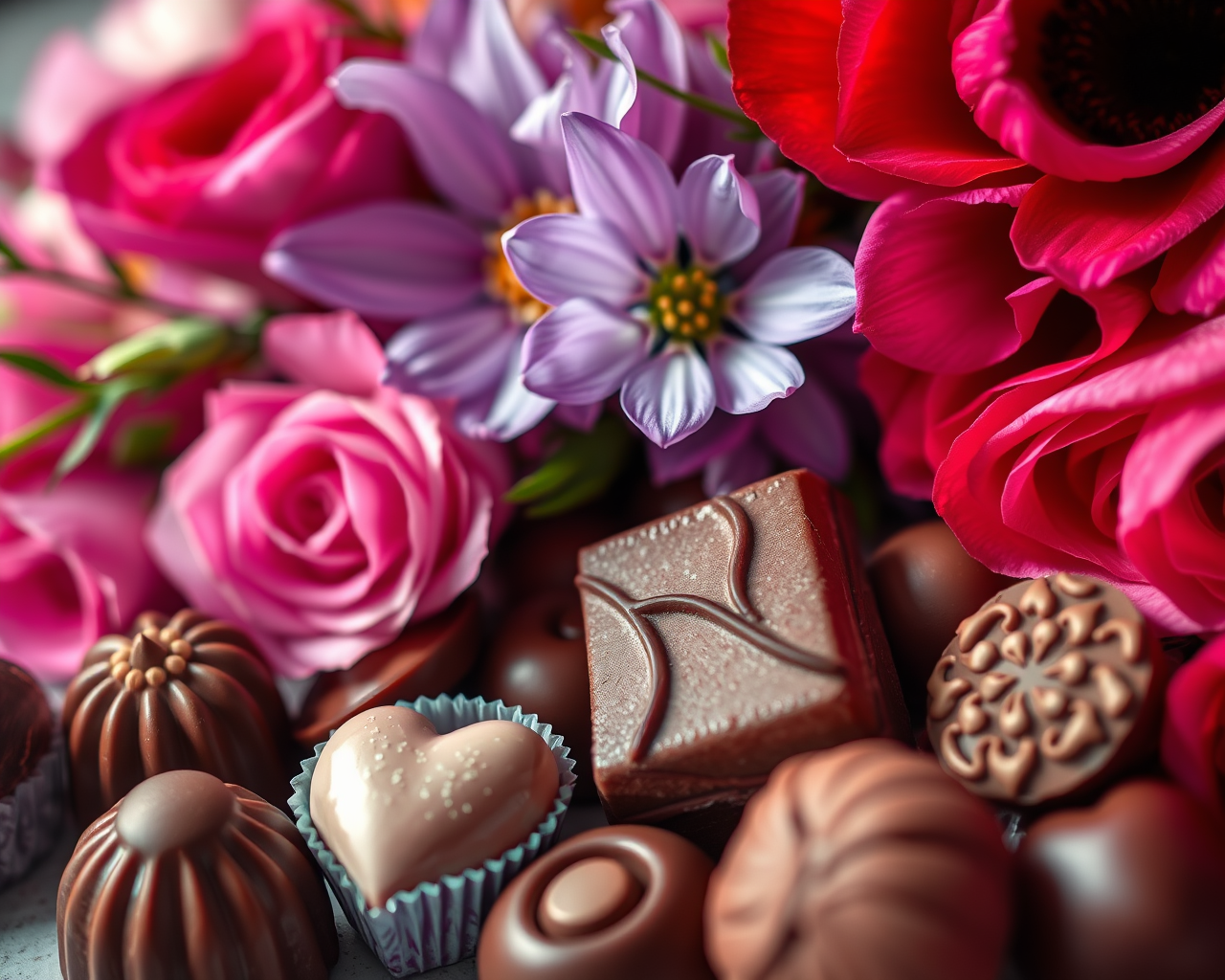 Un mélange de fleurs et de chocolats.
