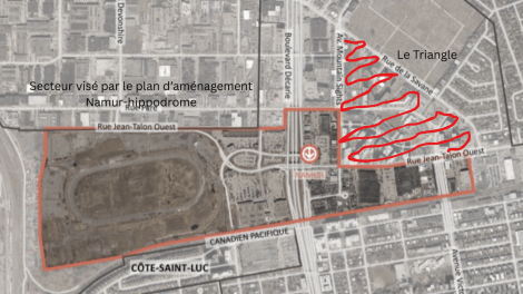 Carte du secteur Namur-Hippodrome, avec le secteur du Triangle hachur&eacute;.