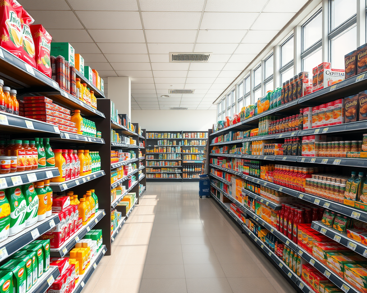 Une allée vide dans une épicerie.