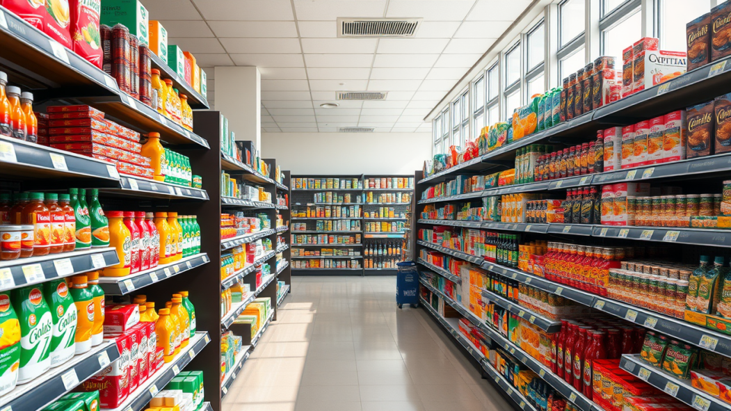 Une allée vide dans une épicerie.