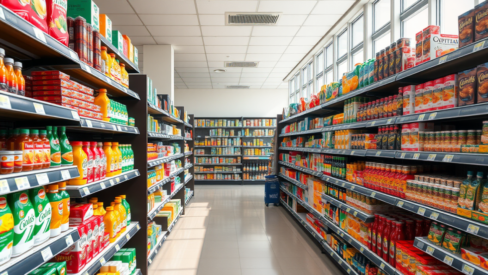 Une allée vide dans une épicerie.