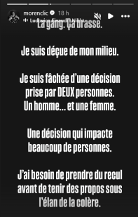 Story Instagram affichée par l'humoriste Christine Morency après la décision de Juste pour rire d'entamer un partenariat avec Julien Lacroix.