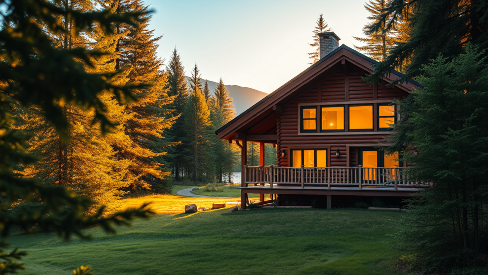 Image générée par l'intelligence artificielle d'un chalet dans un boisé.