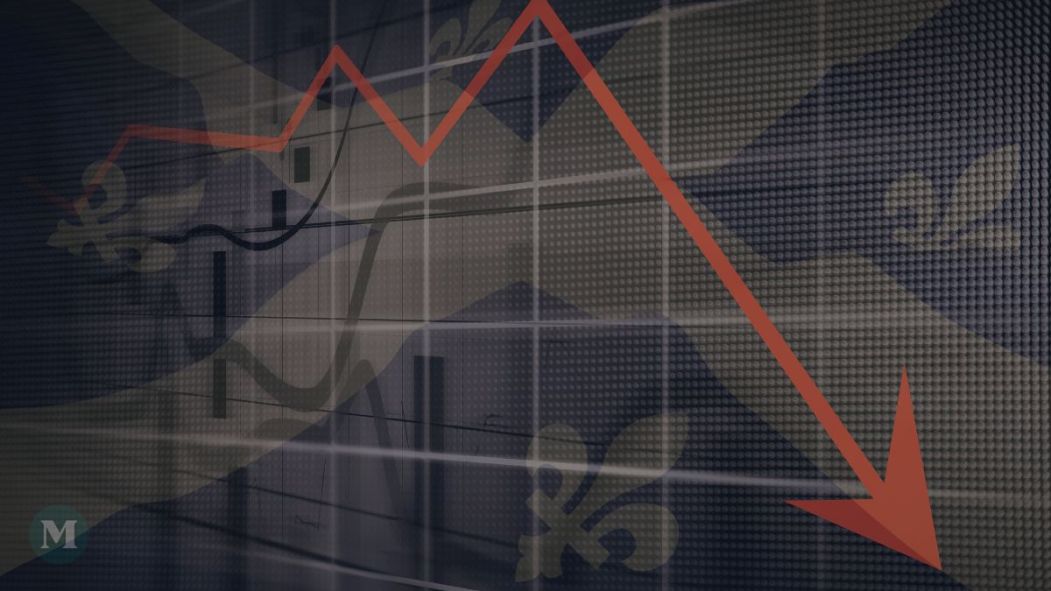 Image générée par l'intelligence artificielle montrant une flèche descendante sur fond de drapeau du Québec.