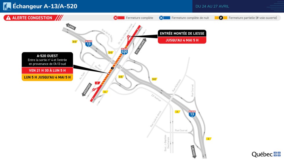 Carte montrant la zone affectée par la fermeture de l'autoroute 520 Ouest.