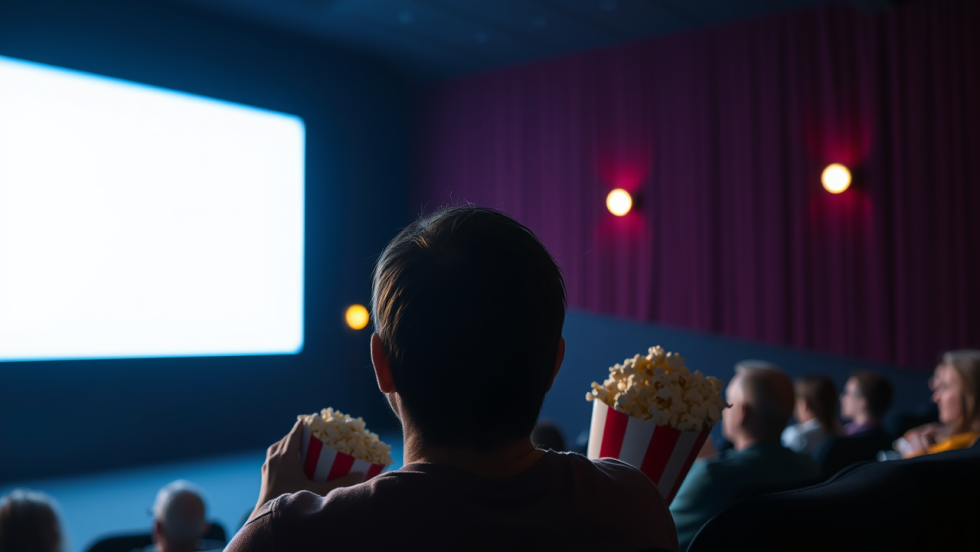 Une personne regarde un écran dans un cinéma.