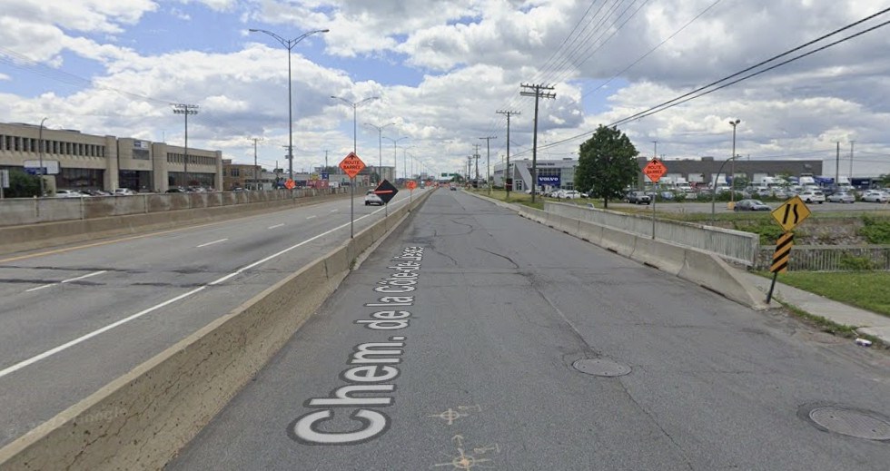 Capture d'écran Google montrant le pont d'étagement de l'autoroute 520 enjambant la 43e avenue à Lachine.