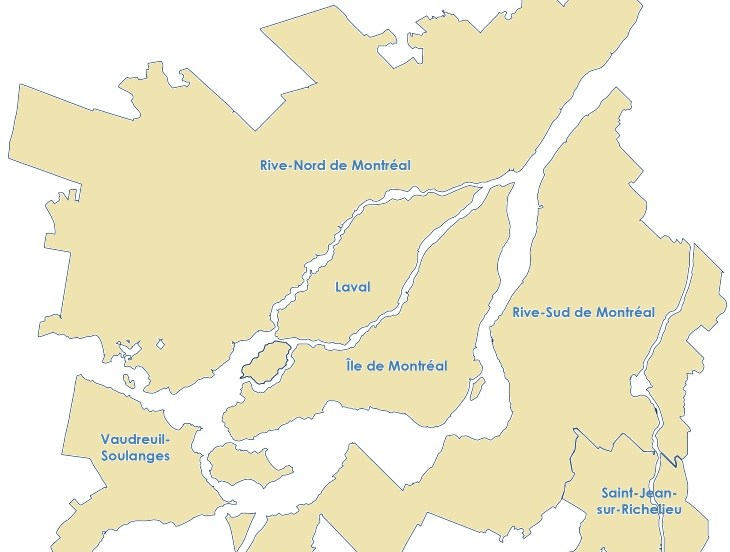 Carte de la région du Grand Montréal.