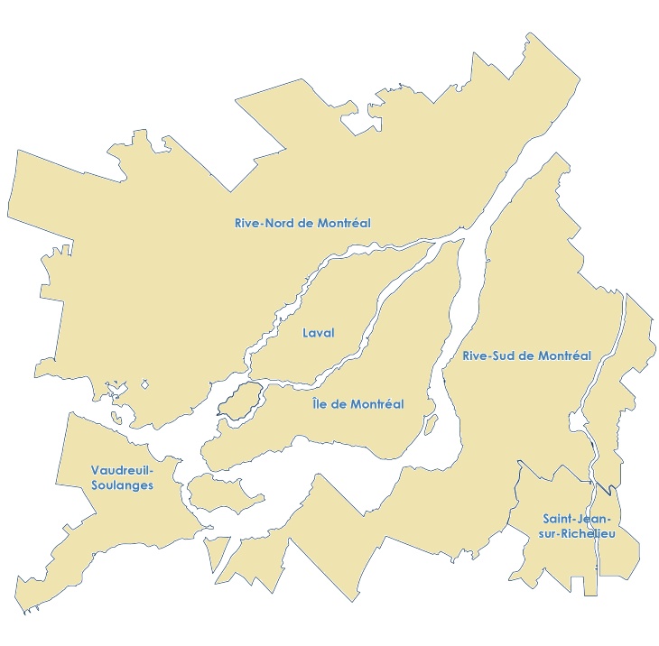 Carte de la région du Grand Montréal.