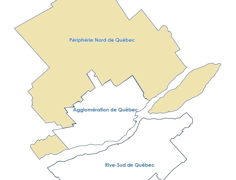 Carte de la région de Québec avec la Périphérie Nord en surbrillance.