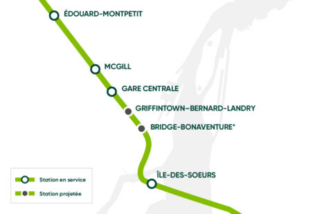 Carte affichant les stations projetées du REM dans le Sud-Ouest de Montréal.