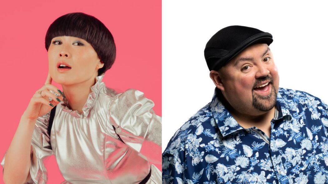 Montage avec les photos de profil des humoristes Atsuko Okatsuka et Gabriel Iglesias.