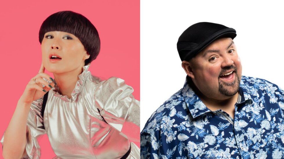 Montage avec les photos de profil des humoristes Atsuko Okatsuka et Gabriel Iglesias.