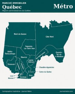 Carte des régions du Québec, divisées selon les subdivisions de l'APCIQ.