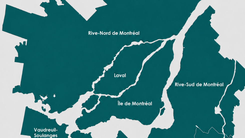 Carte de la région de Montréal.