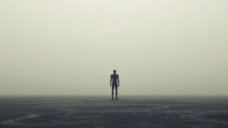 Image générée par l'intelligence artificielle montrant un robot dans un espace vide.