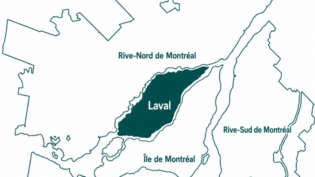 Carte de la région de Montréal avec Laval en surbrillance.