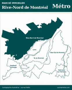Carte de la région de Montréal avec la Rive-Nord en surbrillance.