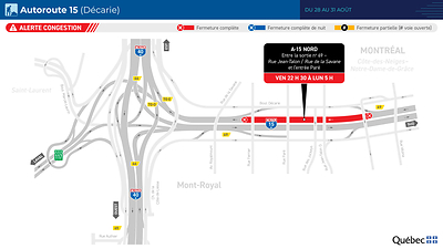 Fermeture de l’autoroute 15 Décarie en direction nord ce week-end