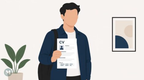 Image générée par l'intelligence artificielle montrant un dessin d'un jeune homme tenant un CV.