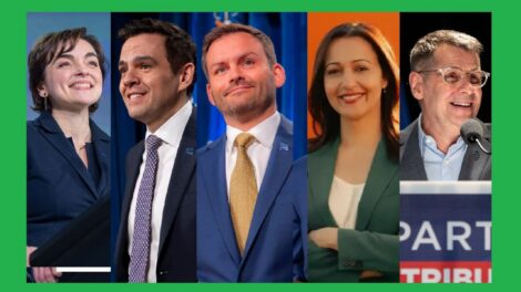 Montage des photos de profil des chefs des cinq principaux partis pendant les élections provinciales 2026.