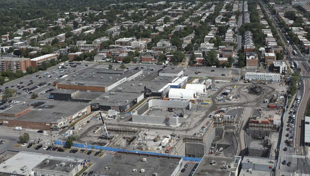 Vue aérienne du secteur entourant la rue Jean-Talon Est et le prolongement de la ligne blue du métro.