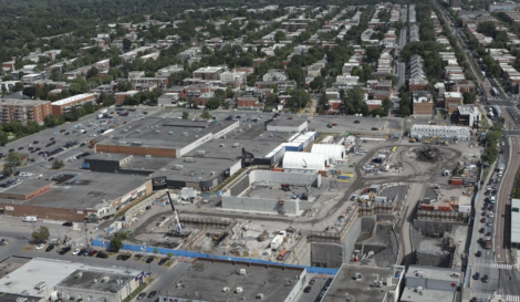 Vue aérienne du secteur entourant la rue Jean-Talon Est et le prolongement de la ligne blue du métro.
