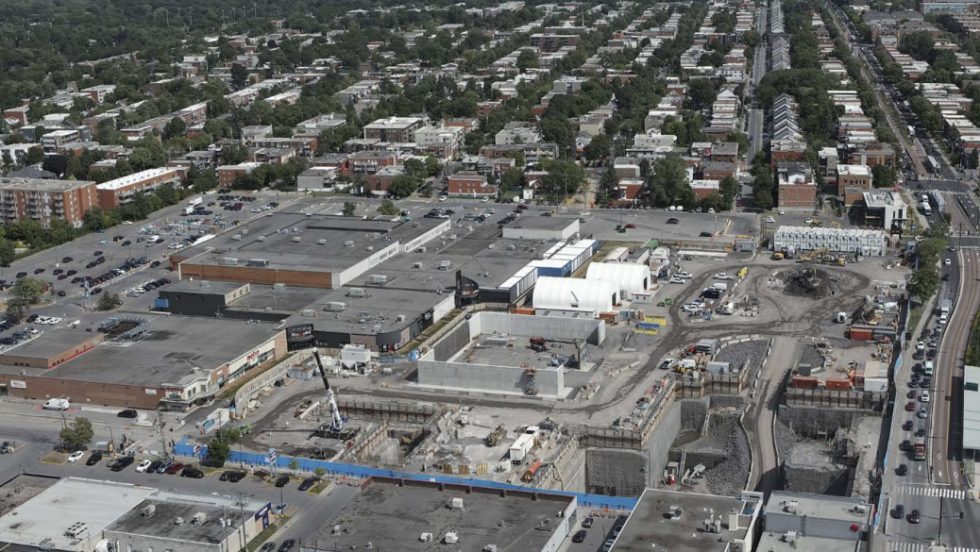 Vue aérienne du secteur entourant la rue Jean-Talon Est et le prolongement de la ligne blue du métro.