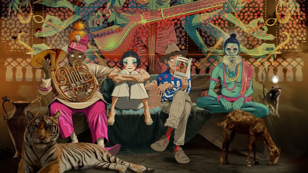 Une animation montrant les membres du groupe Gorillaz.
