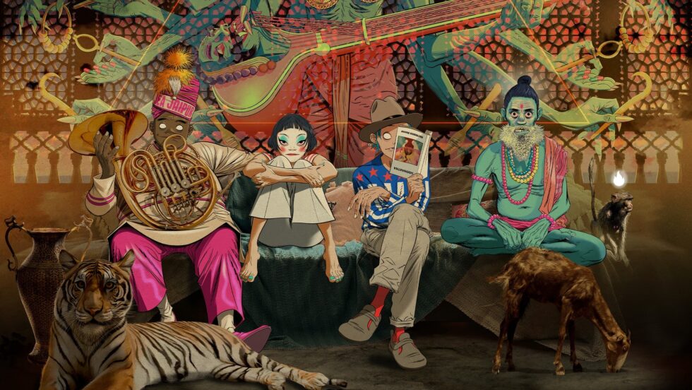 Une animation montrant les membres du groupe Gorillaz.