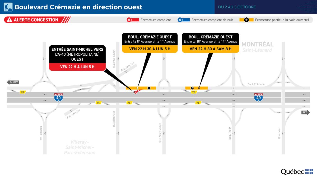 L’accès à l’autoroute 40 Ouest à Saint-Michel fermé