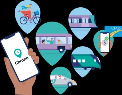 Montage fournit par l'ARTM montrant les différentes options possibles avec l'application Chrono.