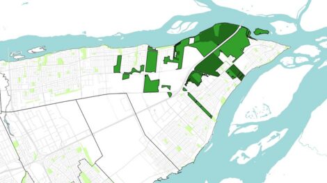Carte montrant le territoire visé par le projet de Grand Parc de l'Est.