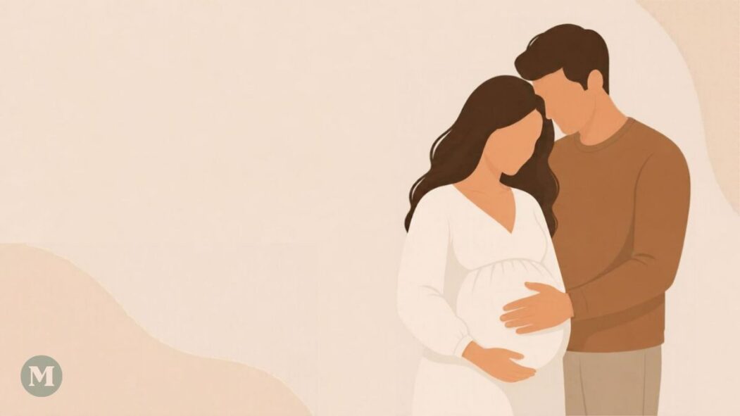 Image générée par l'intelligence artificielle montrant un couple formé d'un homme et d'une femme enceinte.