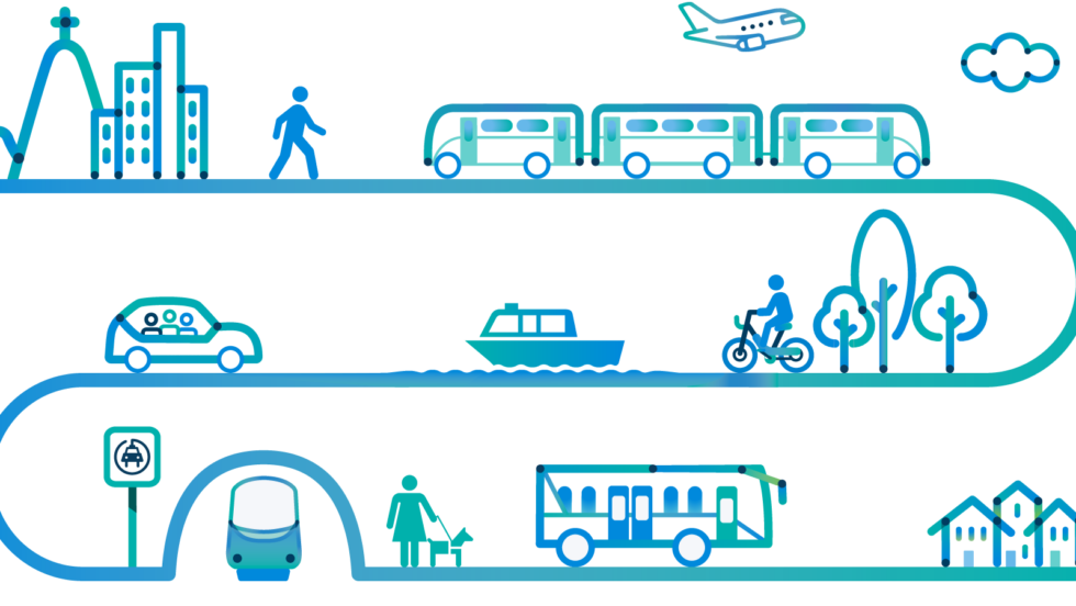 Image montrant divers moyens de transport pour représenter le Pôle de données en mobilité de l'ARTM.