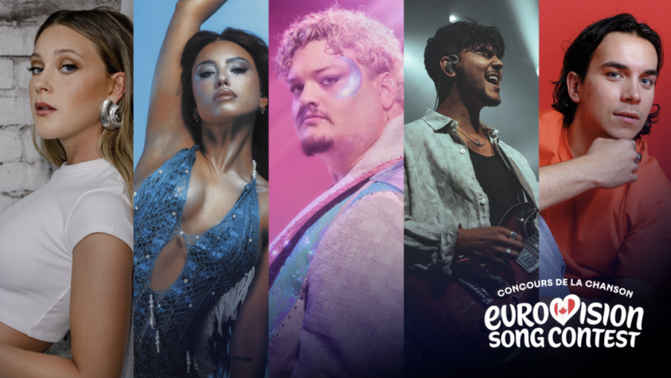 Montage des cinq finalistes du Canada pour le concours Eurovision.