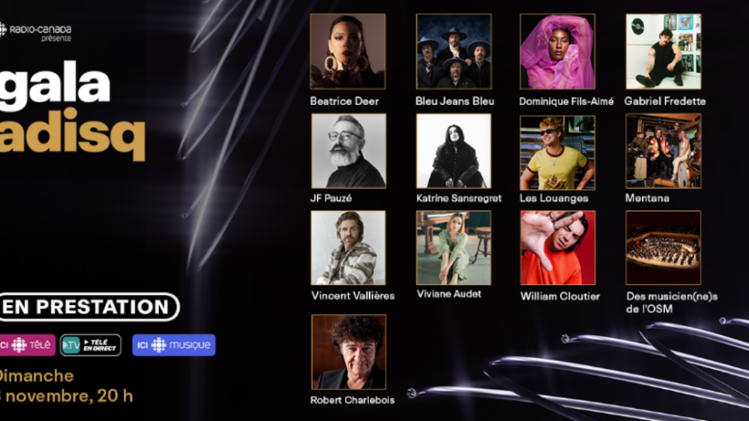Montage affichant les artistes qui offriront des prestations lors du 48e Gala de l'Adisq.