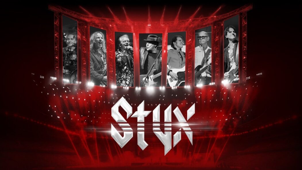 Affiche montrant le logo et les membres du groupe Styx.
