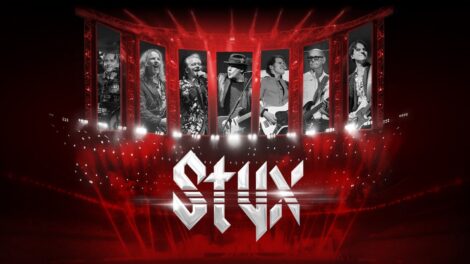 Affiche montrant le logo et les membres du groupe Styx.